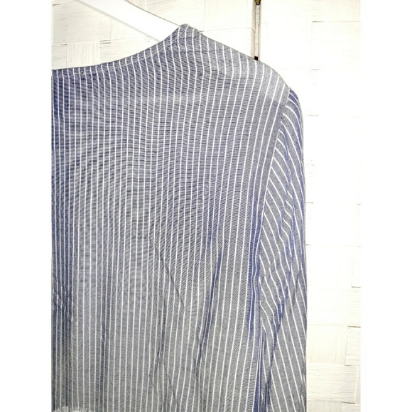 Karen Kane Chambray Stripe Lace Top - Picture 8 of 11